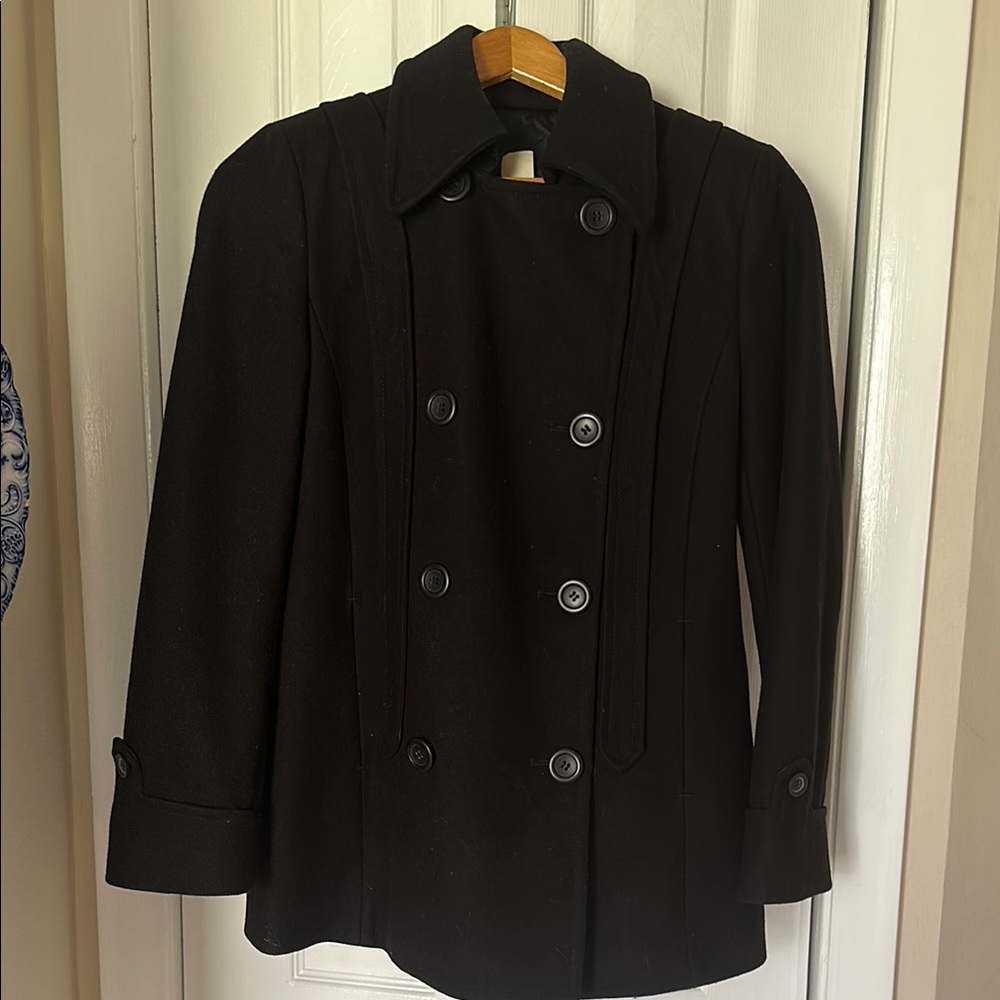 J. Crew Black Double-Breasted Peacoat with Wide Lapel